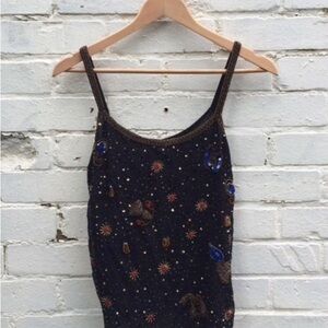 Vintage, Heavily Beaded Black Tank